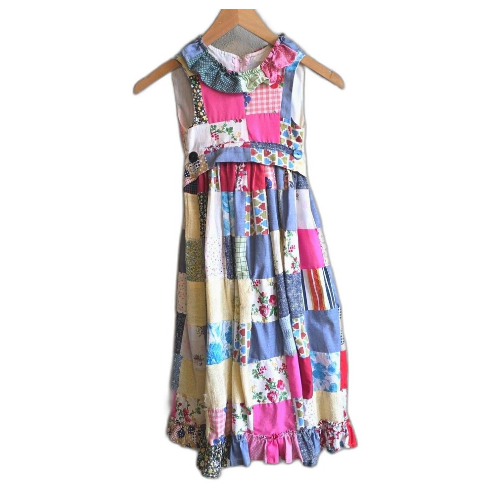 Hand Sewn patchwork sleeveless Girls Size 5/6 cotton midi Dress Cottage Prairie